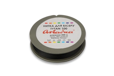 Нитка бисерная TYTAN 100, черная, 200м котушка, прочная полиэстровая нить для рукоделия, бисореплетения, украшений