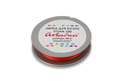Нитка бисерная TYTAN 100, красная, 100м, котушка, полиэстеровая нить для вышивки, бисера и рукоделия, Ariadna