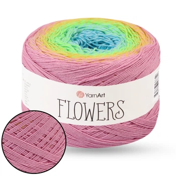 YarnArt Flowers, №312, секційне фарбування, 55% бавовна / 45% поліакрил, 250 г (1000 м), пряжа для в'язання, демісезонна, Ярнарт Фловерс