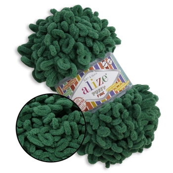 Alize Puffy Fine NEW, Сочная зелень №532 (100г/14м) плюшевая нитка с готовыми петлями для вязания руками пледа игрушек и балаклавы, Ализе Пуффи Файн
