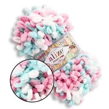 Alize Puffy Fine Color, №6377 (100г/14м) плюшевая фантазийная пряжа с готовыми петлями для вязания руками пледа игрушек и балаклавы, Ализе Пуффи Файн