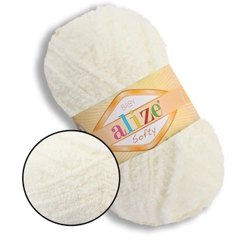 Пряжа для вязания Alize Softy, Молочный №62, 100% микрополиэстер, 50 г, 115 м - плюшевая нить для спиц и крючка (игрушки, одежда,пледы)