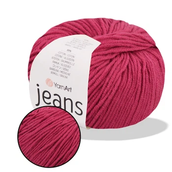 YarnArt Jeans, Вишня №51 – пряжа нити для вязания спицами и крючком (игрушки, одежда), 55% хлопок, 45% акрил, 50 г/160 м, полухлопок Ярнарт джинс