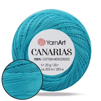 YarnArt Canarias, Бирюза №0008, 100% мерсирезованный хлопок 20 г/203 м, тонкая нить для кружевного вязания, пряжа для салфеток, фриволите