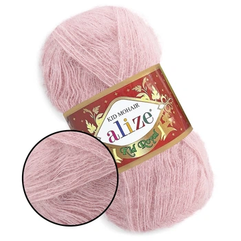 Alize Kid Mohair50, Пудра №161, Кід Мохер, 62% кід мохер, 38% поліамід, 50 г / 500 м, легка пухнаста пряжа з мохером, для шалей, павутинок