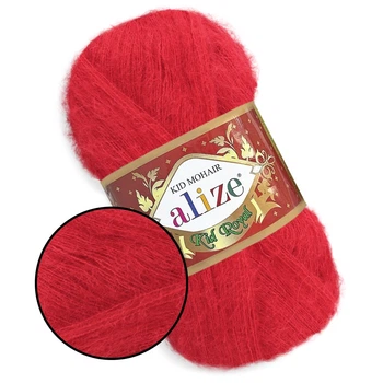 Alize Kid Mohair50, Червоний №56, Кід Мохер, 62% кід мохер, 38% поліамід, 50 г / 500 м, легка пухнаста пряжа з мохером, для шалей, павутинок