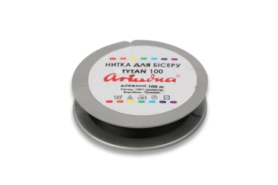 Нитка для бисераTYTAN 100, черная, 100 м катушка, полиэстер для бисероплетения и изготовления изделий