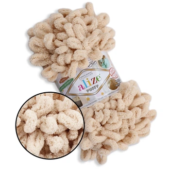 Alize Puffy № 310 Шампань, 100г/9м - Алізе Пуффі, плюшева пряжа з готовими петлями для в'язання руками пледів, іграшок, балаклав, аксесуарів