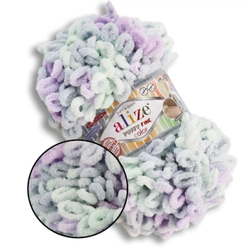 Alize Puffy Fine Color, №6466 (100г/14м) плюшевая фантазийная пряжа с готовыми петлями для вязания руками пледа игрушек и балаклавы, Ализе Пуффи Файн
