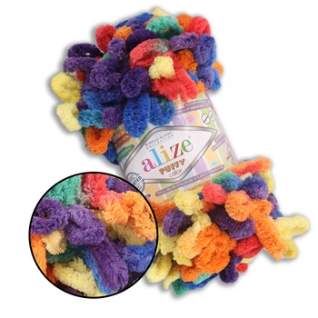 Alize Puffy Color, №6511 (100г/ 9м) плюшевая фантазийная пряжа с готовыми петлями для вязания руками пледа игрушек и балаклавы, Ализе Пуффи,Ализе Пуфи