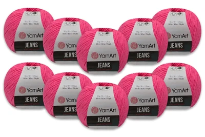 Упаковка YarnArt Jeans, Розовый неон №59 / 10 шт – пряжа нити для вязания спицами и крючком (игрушки, одежда), 55% хлопок, 45% акрил, 50 г/160 м