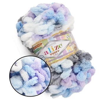 Alize Puffy Color, №6524 (100г/ 9м) плюшева фантазійна пряжа з готовими петлями для в'язання руками пледа іграшок і балаклави, Алізе Пуффі, Алізе Пуфф