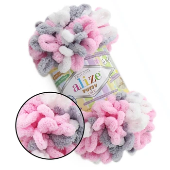 Alize Puffy Color, №6370 (100г/ 9м) плюшевая фантазийная пряжа с готовыми петлями для вязания руками пледа игрушек и балаклавы, Ализе Пуффи,Ализе Пуфи