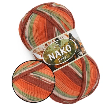 Пряжа Nako Boho, №82689 полушерстяная нить для вязания джемперов, кофт, перчаток, носков, шапок, шарфов и других зимних изделий спицами и крючком, мер