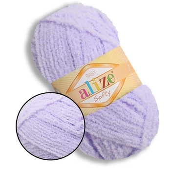 Пряжа для в'язання Alize Softy, Бузковий №146, 100% мікрополіестер, 50 г, 115 м - плюшева нитка для спиць і гачка (іграшки, одяг, пледи)