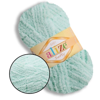 Пряжа для вязания Alize Softy, Светлая бирюза №669, 100% микрополиэстер, 50 г, 115 м - плюшевая нить для спиц и крючка (игрушки, одежда,пледы)