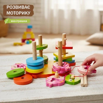 Дерев’яна гра Limo Toy 2 в 1 Риболовля та Ключики Сортер та моторика (MD 0902)