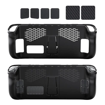 Защитный комплект JYS для Steam Deck и Steam Deck OLED: TPU бампер с подставкой, 4 накладки и наклейки, чёрный