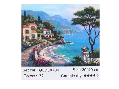 Алмазная мозаика по номерам 30*40 "Город у моря" карт уп. (холст на раме)