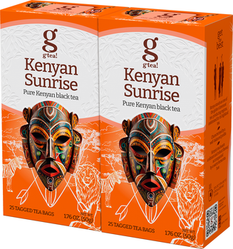 Упаковка чорного чаю g'tea! Kenyan Sunrise 2 г х 25 пакетиків з ярликом х 2 пачки (2020846022545)