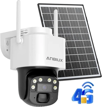 Anbiux 3G/4G LTE Внешняя Камера с SIM-картой - 2K/4MP 360° PTZ Водонепроницаемая Камера с Солнечной панелью