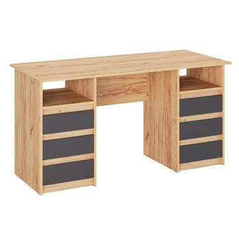 Компьютерный стол с 6 ящиками KOMTO Oslo 140 Дуб Крафт Золотой + Антрацит (p-186-1352)