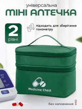Аптечка органайзер для лекарств домашняя дорожная сумка медицинская Hausland компактная переносная 2 уровня таблетка для хранения бадов контейнер 15×19×15 см зеленый (02670103)