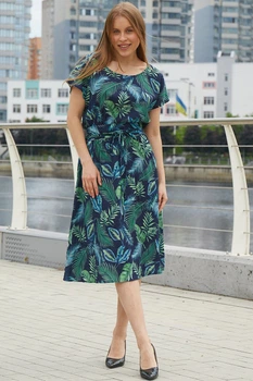 Жіноча лляна сукня з поясом кушак LadyLike 48 Синій (ll2213654864425)