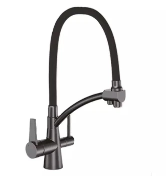 Смеситель для кухни под фильтр с гибким изливом Gappo G4398-19 графит