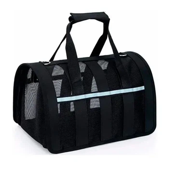 Сумка переноска для кошек и собак до 6 кг CosmoPet CP-46 42x26x22 см, с ремнем на плечо и мягким дном, черная