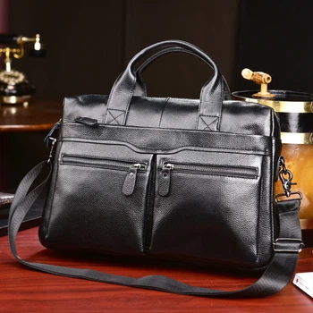 Мужская кожаная сумка портфель натуральная кожа 28х40 см черная (595970)