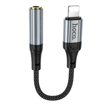 Перехідник Hoco LS36A iP to AUX 3.5mm (Female) 12cm Сірий