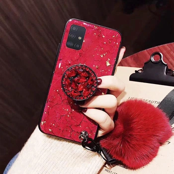 Силиконовый чехол с попсокетом и меховым помпоном для Samsung M51 Красный