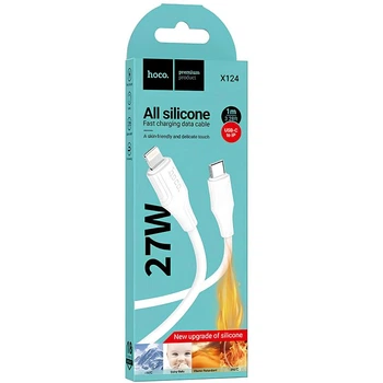 Кабель hoco. X124 Bien Silicone Type-C to Lightning 1 м, 27W Fast Charge, силиконовый кабель для быстрой зарядки iPhone, передача данных White