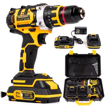 Шуруповерт TigerKraft GX13 PRO аккумуляторный бесщеточный ударный (21V 5 Ah) с металлическим патроном 13 мм
