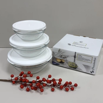 Набор салатников с пластиковыми крышками 3 шт. 14 см, 17 см, 20 см. Pasabahce Chefs 97314 белый