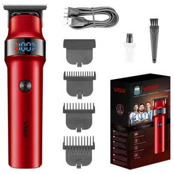 Триммер аккумуляторный VGR V-987 RED, 3 насадки, LED дисплей