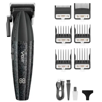 Аккумуляторная машинка для стрижки VGR V-640C BLACK, 6 насадок, LED дисплей, 9000RPM