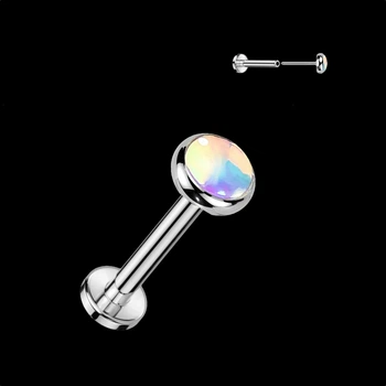 Лабрет из титана с муассанитом — серьга для пирсинга хряща, хеликса, трагуса и мочки (Цвет: Белый, Длинна: 6 мм)(QDT487L-6-WH)