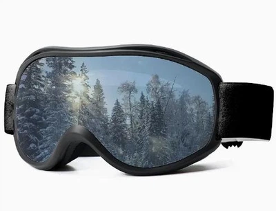 Маска лыжная REVO Двойное стекло / Горнолыжные очки защита UV400 Зеркальное стекло, черная оправа, черный ремешок