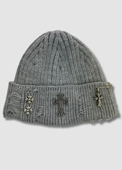 Зимова шапка докер із металевою фурнітурою Chrome Hearts 55-58 см Сірий