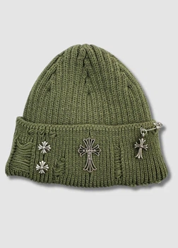 Зимова шапка докер із металевою фурнітурою Chrome Hearts 55-58 см Оливковий