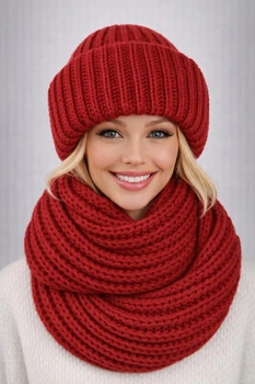 Жіночий в'язаний комплект шапка + хомут Барбара (One-Size) Червоний