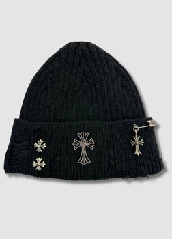 Зимова шапка докер із металевою фурнітурою Chrome Hearts 55-58 см Чорний
