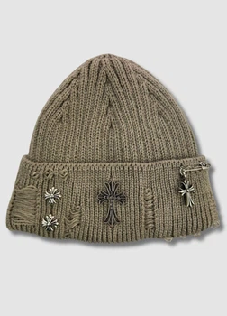 Зимова шапка докер із металевою фурнітурою Chrome Hearts 55-58 см Капучино