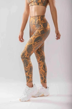 Спортивные леггинсы Amelia Activewear Emery Metallic Leggings, серые с медным принтом, размер M