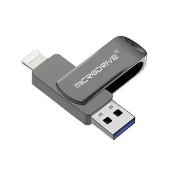 Флешка металлическая 2в1 64GB USB - Lightning для Apple iPhone, iPad, iPod, компьютера с поддержкой OTG Microdrive Черный
