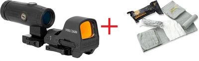 Комплект коліматор + магніфер Holosun HS510C Green Dot & HM3X Combo + ПОДАРОК Бандаж Кровоостанавливающий Израильский EVERLIT