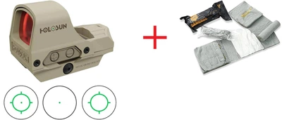 Прицел коллиматорный HOLOSUN HS510C FDE Green Dot Зелёная прицельная марка + ПОДАРОК Бандаж Кровоостанавливающий Израильский EVERLIT
