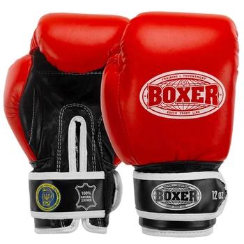 Рукавички для боксу та єдиноборств шкіряні Boxer 2001 Red-Black 12 унцій